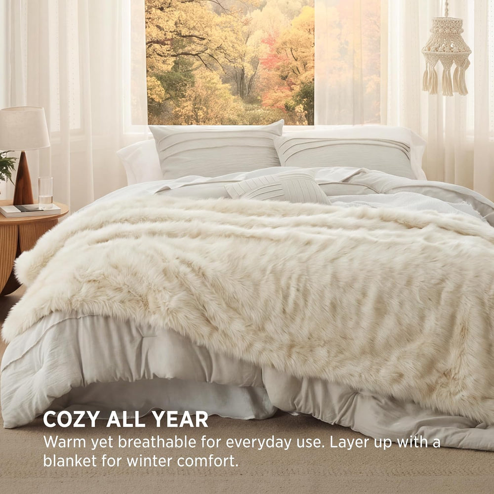 Bedsure Queen Comforter Set 4 Piece, Beige Boho, Pinch Pleat, All-Season