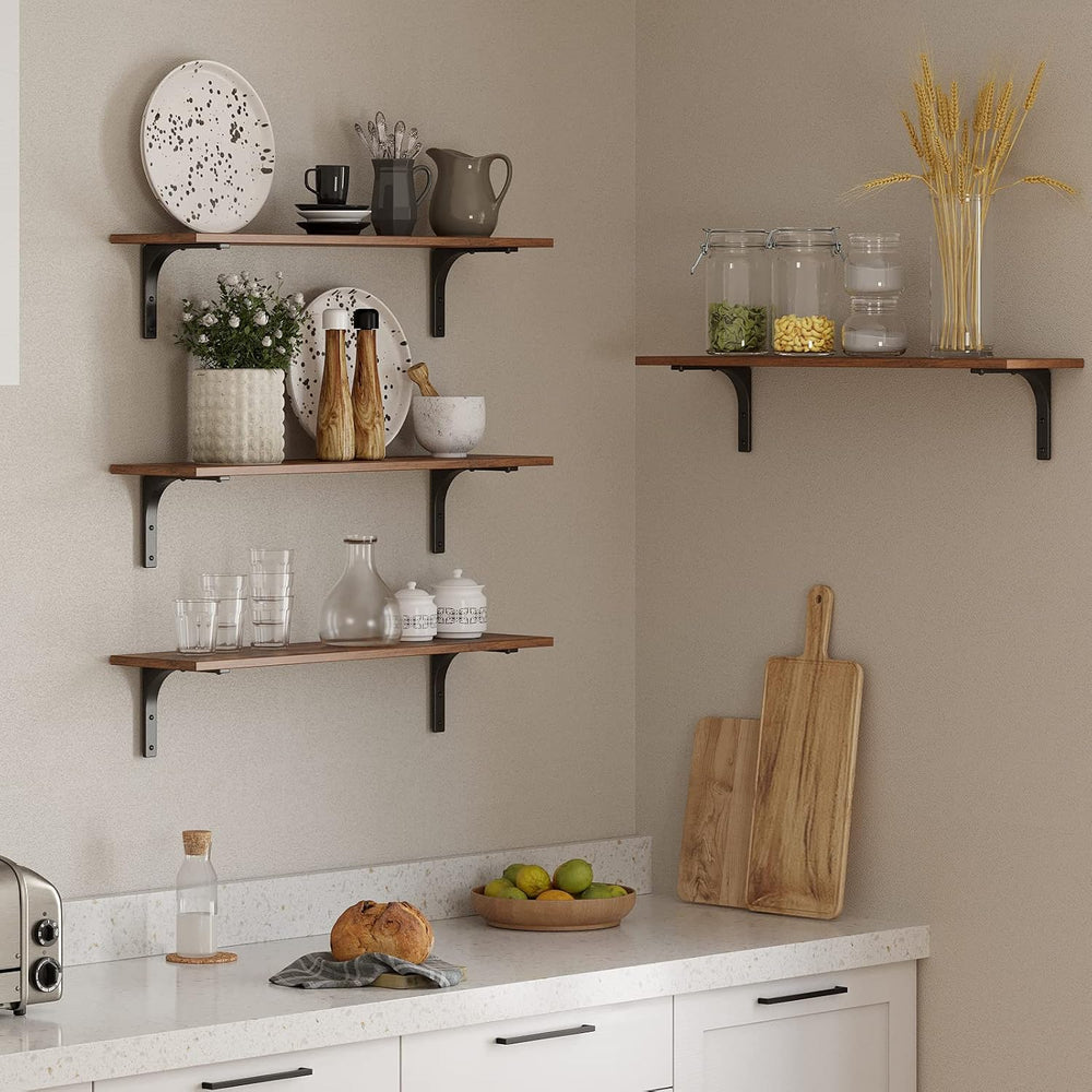 DINZI LVJ Long Wall Shelves, 31.5Inch Wooden Wall Mounted Shelves, Set of 4