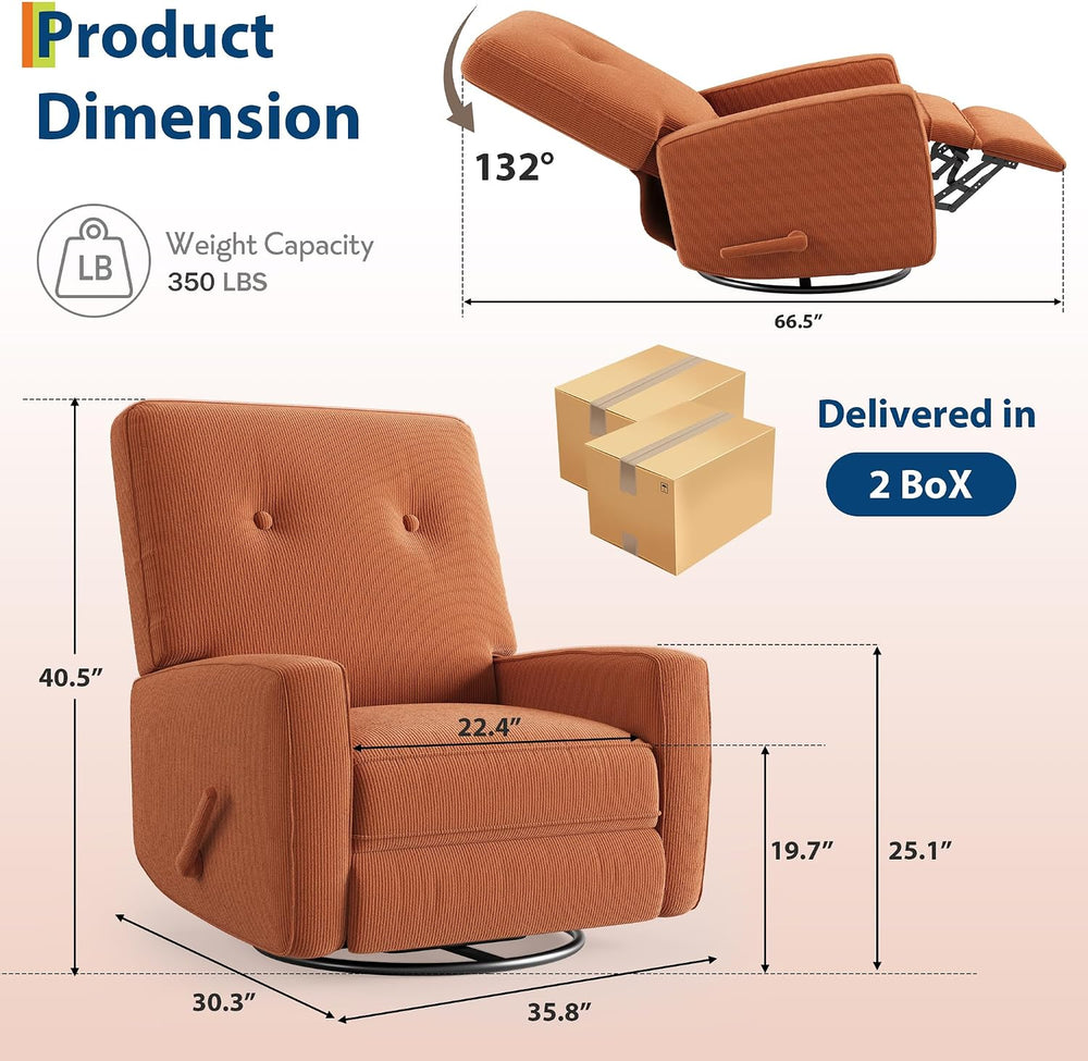 IDEALHOUSE 360° Recliner Chair with Adjustable Backrest & Footrest, Orange