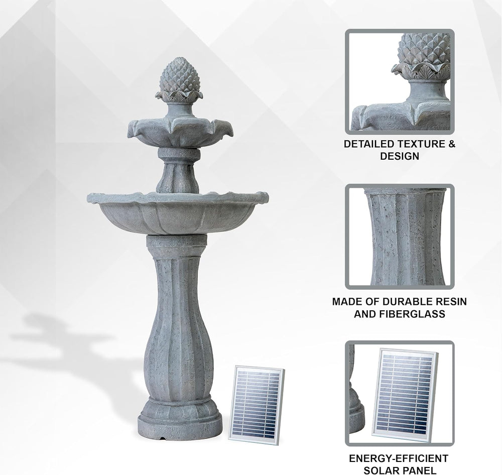 Xbrand 44" H 2-Tier Solar Outdoor Water Fountain with Auto-Shut Off Pump...