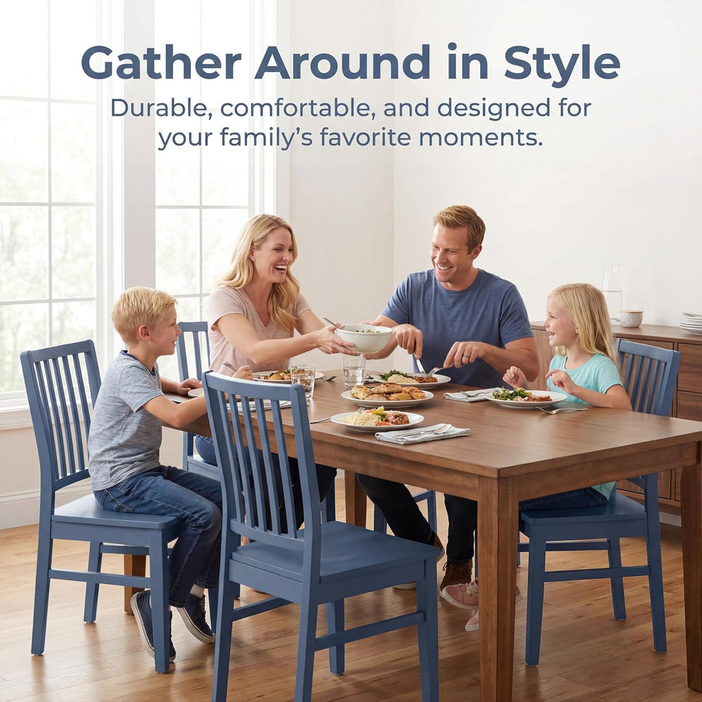 HNY Blue Wood Dining Chairs Set of 8, Farmhouse Kitchen Chairs with High Back...