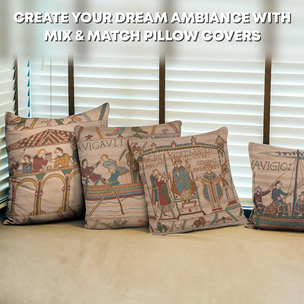 Bayeux Cathedral Tapestry Throw Pillow Cover 14 x 14 in