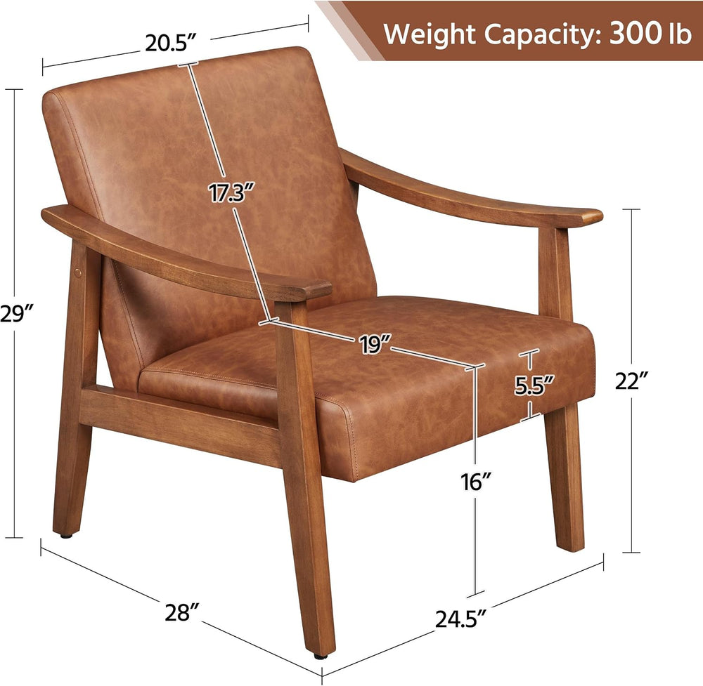 Yaheetech Accent Chairs, Mid-Century Faux Leather Armchairs, Light Brown