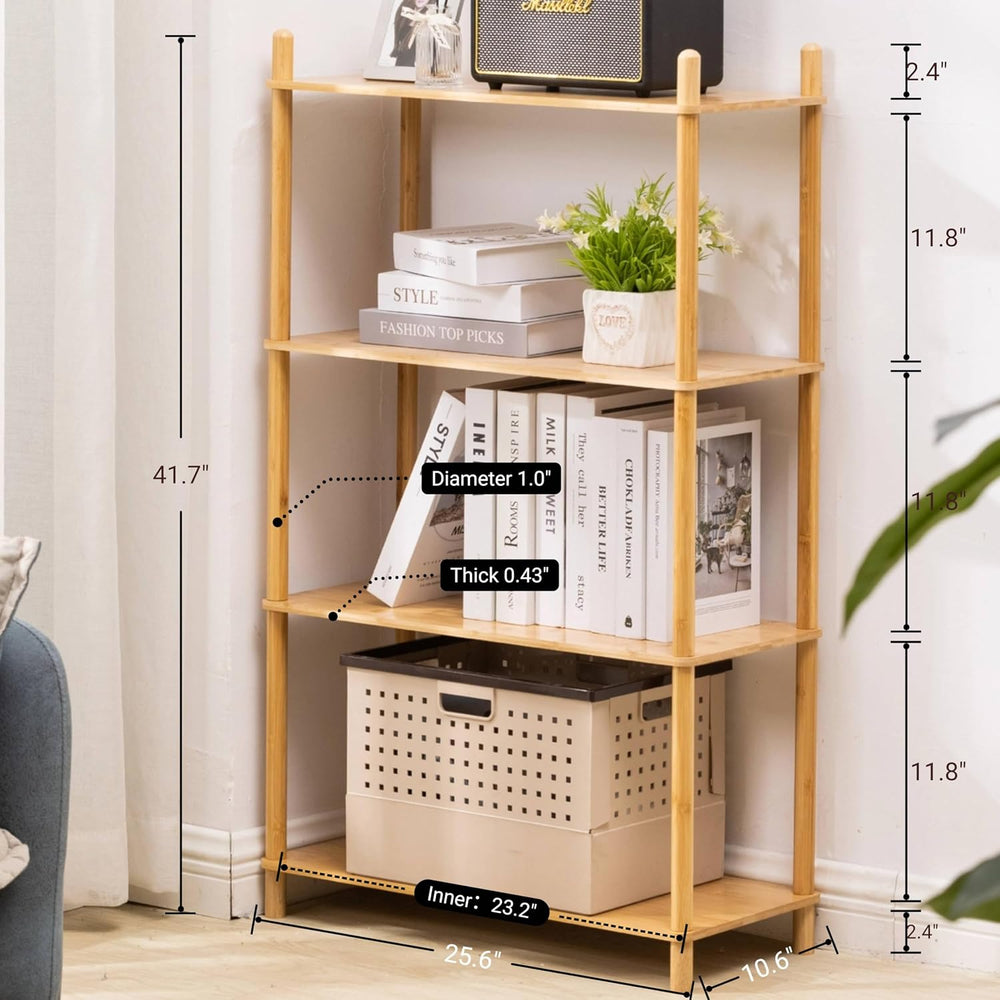 4‑Tier Expandable Bamboo Open Bookcase,Wooden Bookshelf,Natural