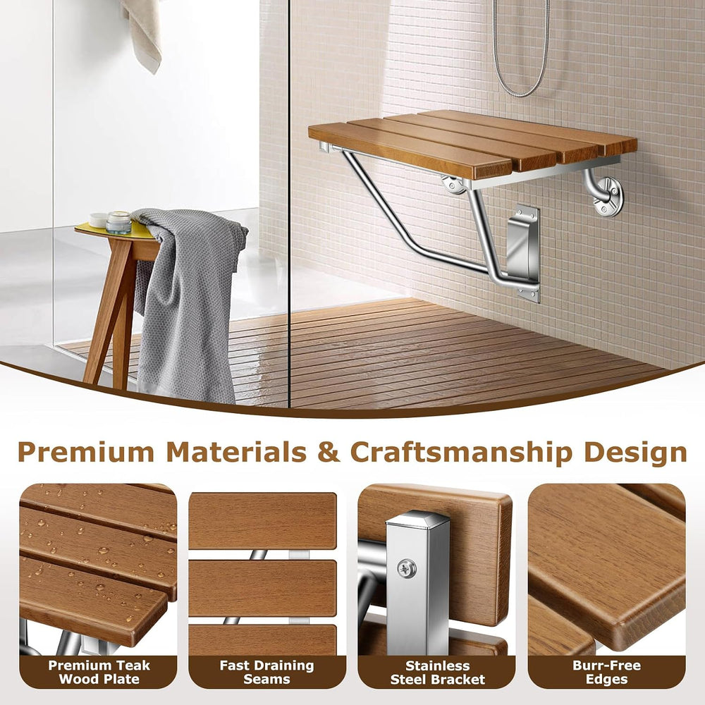 20" Wall Mounted Folding Shower Seat Stainless Steel Frame Space Saving