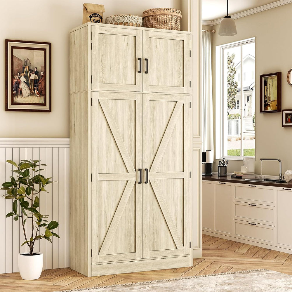 Unikito 71” Tall Pantry Storage Cabinet with Adjustable Shelves, Wash Gray