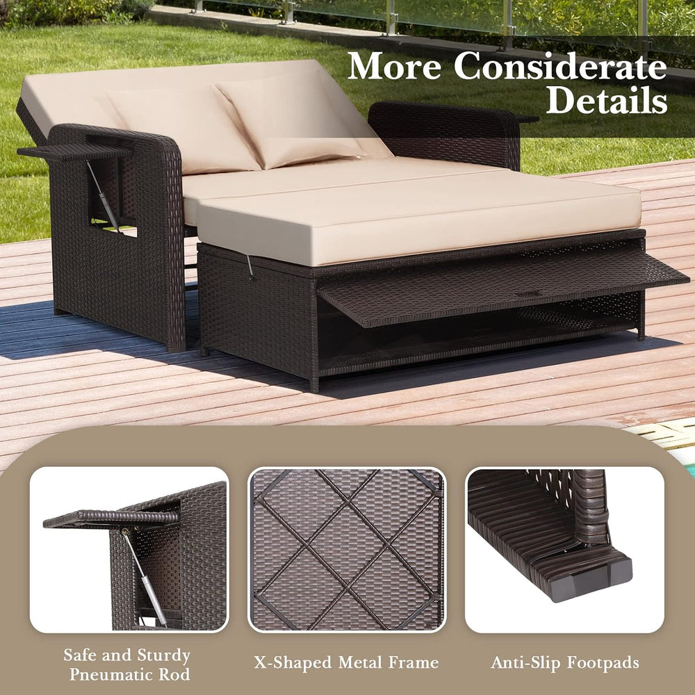 Tangkula 2-Person Patio Rattan Daybed with 4-Level Adjustable Backrest