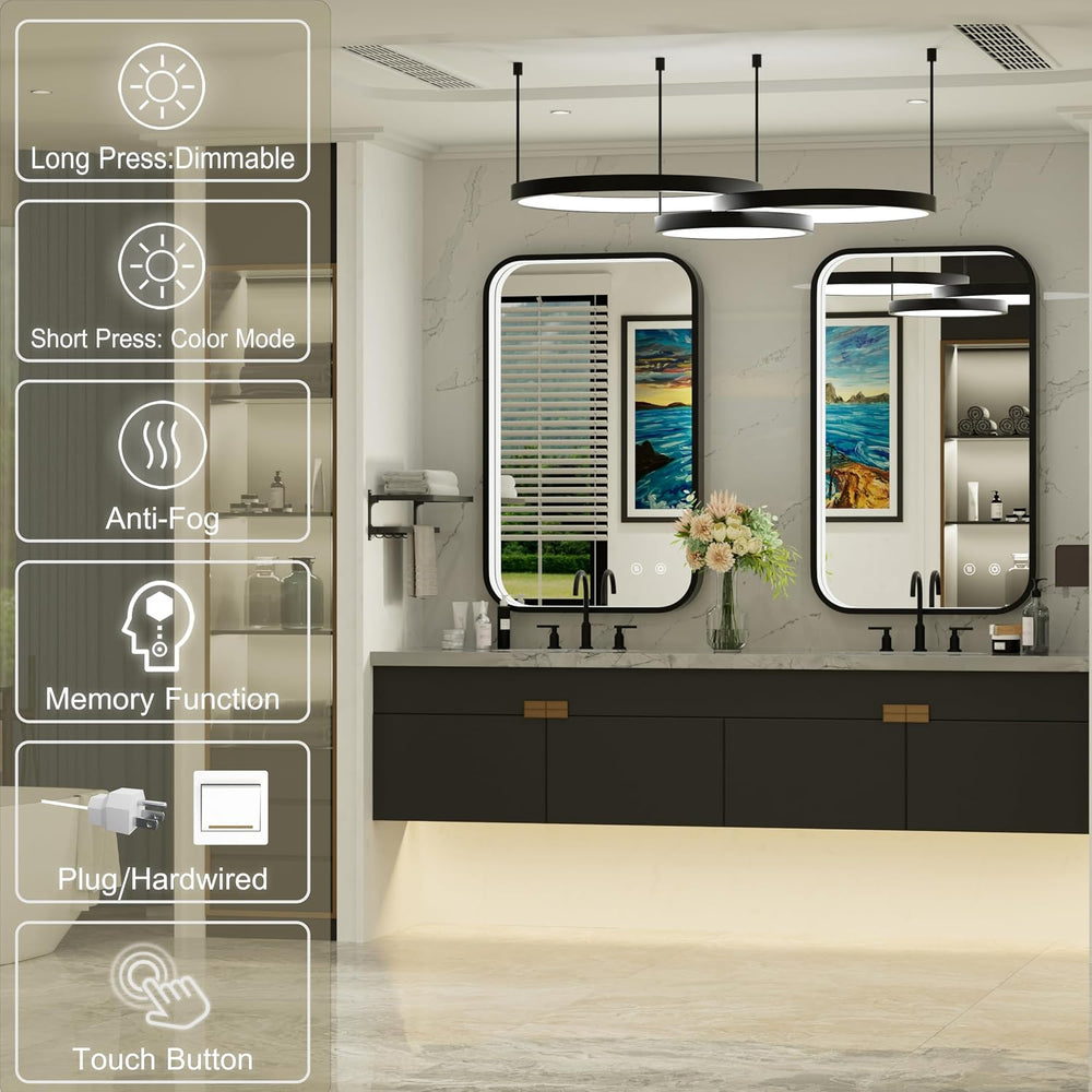 24x36 Inch LED Bathroom Mirror with Lights, 3 Color Temperatures