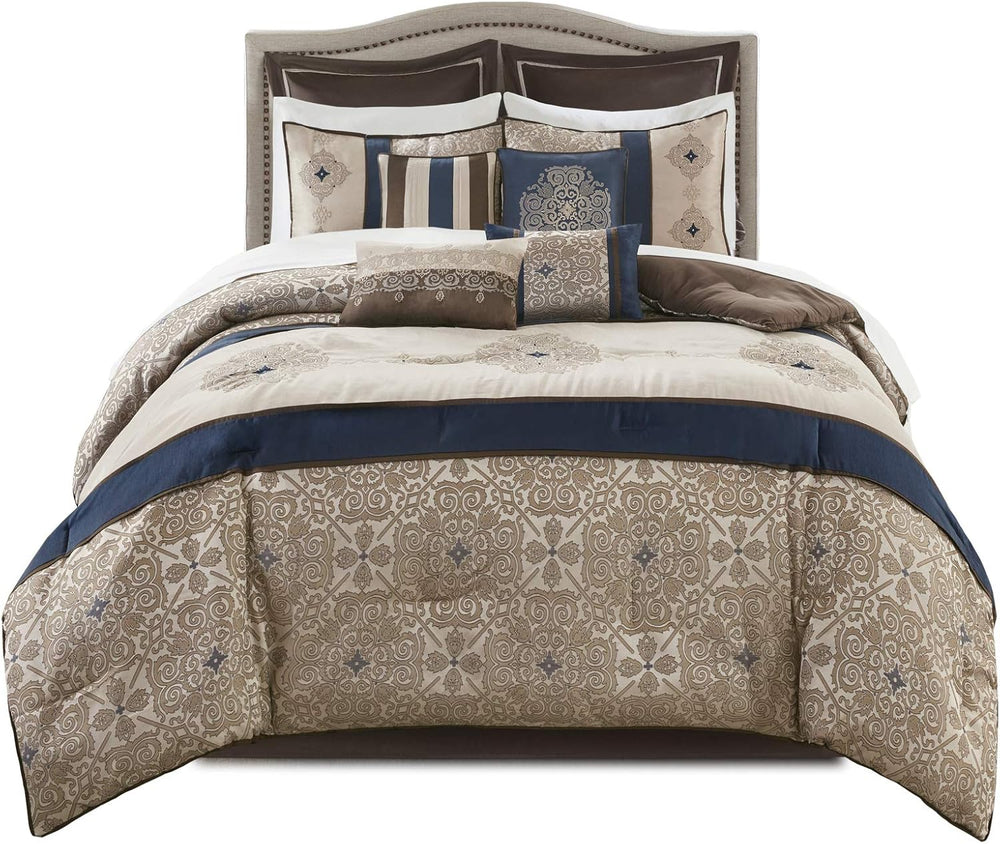 Madison Park Essentials Queen Comforter Set, 24 Piece Room in a Bag Navy