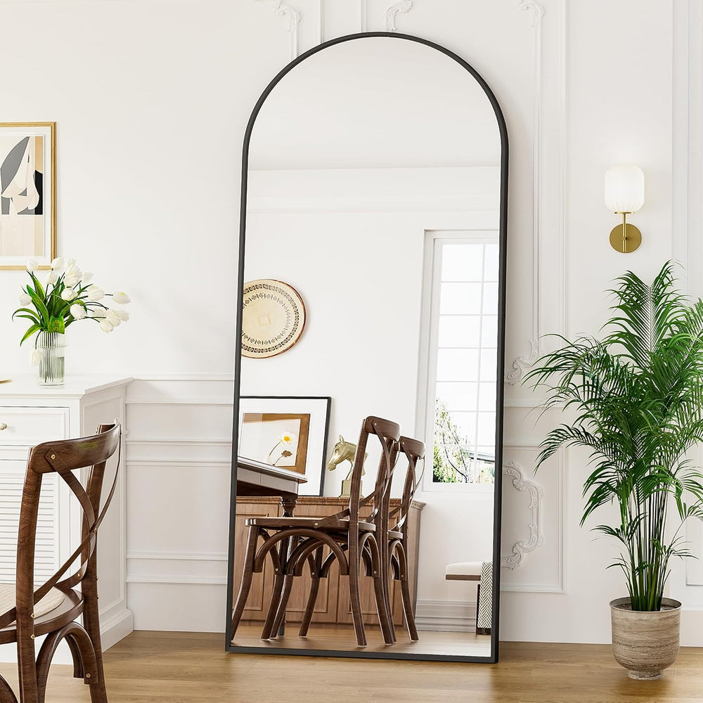Full Length Mirror, 71"x30" Large Arched Standing Floor Mirror(Black)