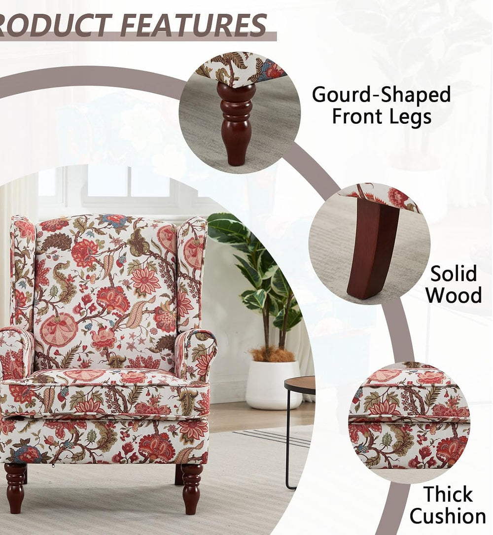 Anwick Modern Floral Accent Chair, Upholstered Armchair, Wingback Chair with ...
