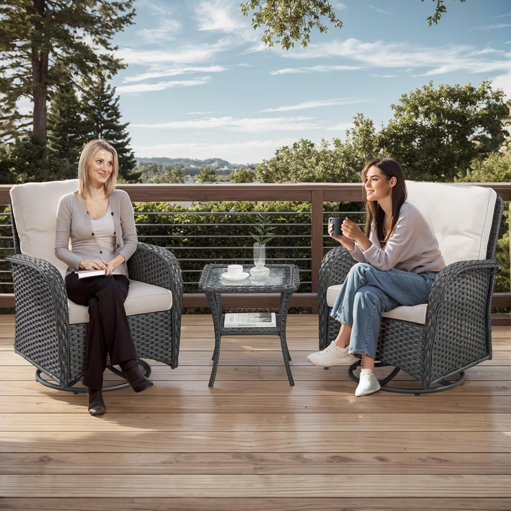 Outdoor Swivel Glider Rocker Chairs - 3 Piece Patio Furniture Set, Patio Bist...