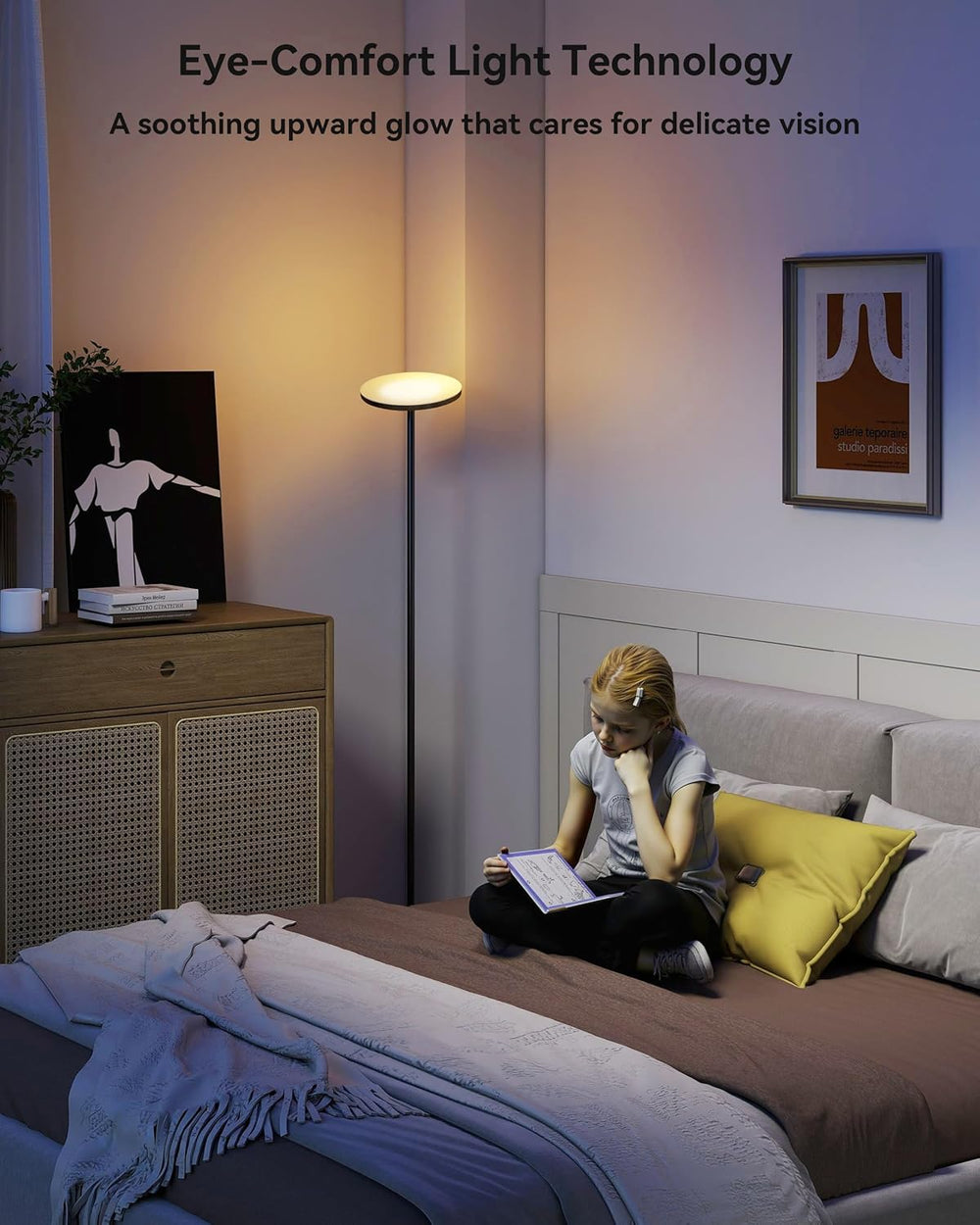 JOOFO LED Floor Lamp for Living Room, Torchiere Lamp with Compact Remote