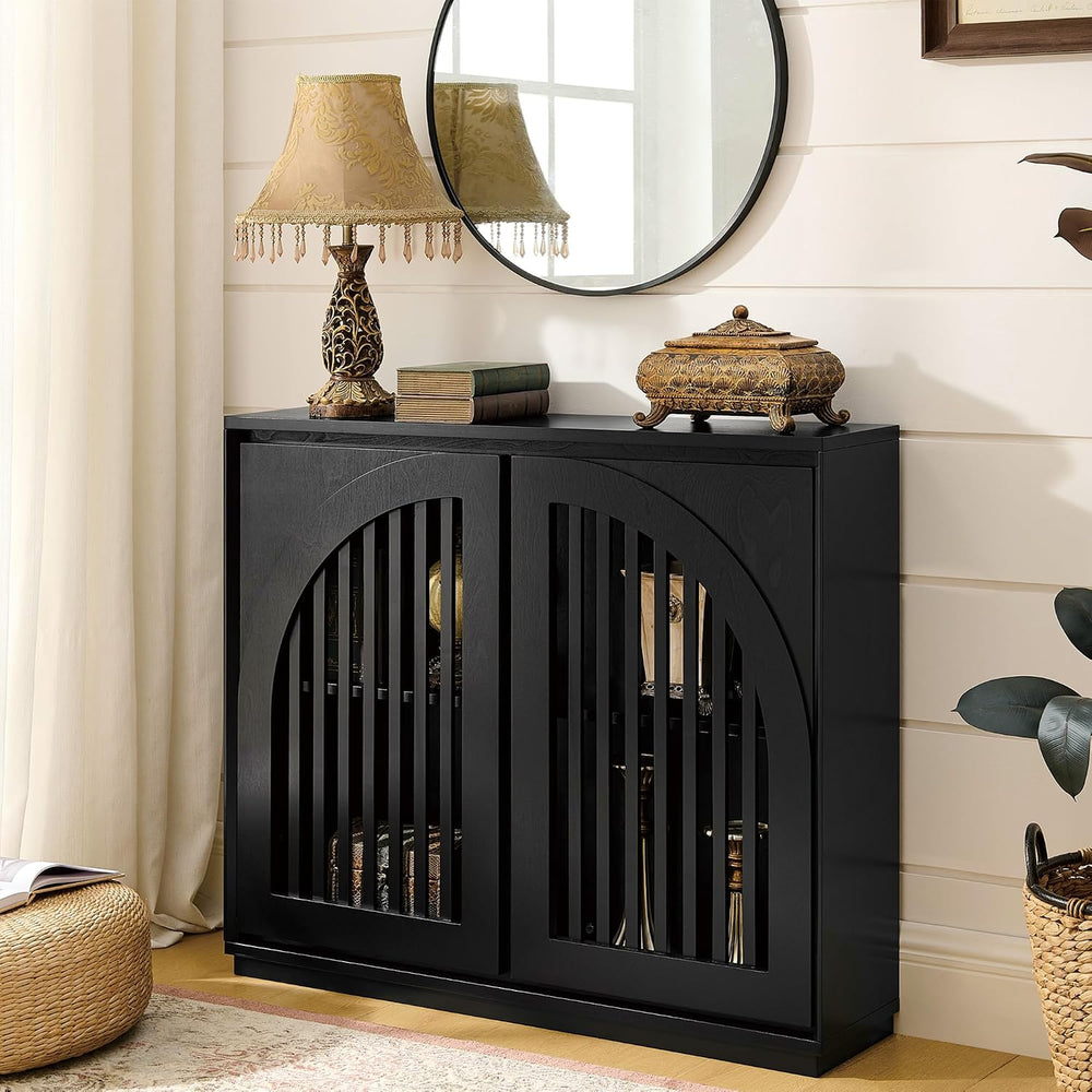 LKTART Black Sideboard Buffet Storage Cabinet,Narrow Small Entryway Cabinet