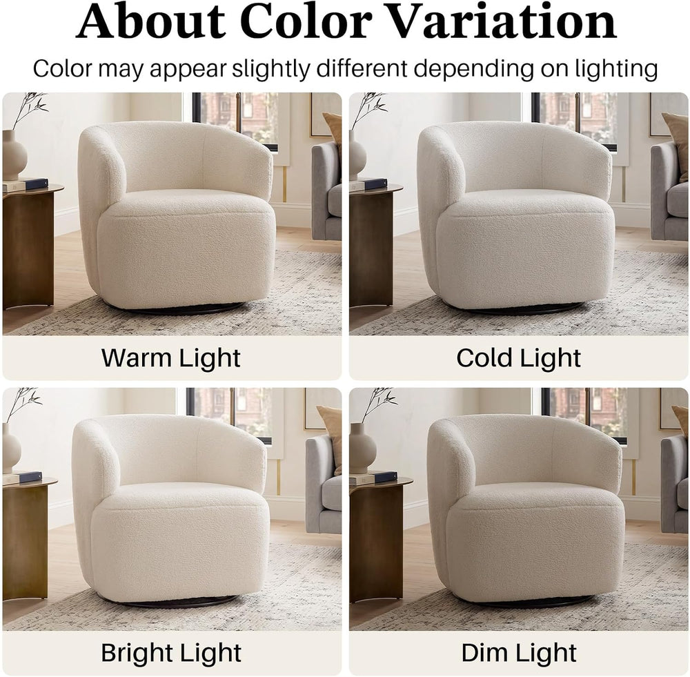 SOFTHION Swivel Accent Chair, Sherpa Teddy Barrel Chair, Beige Cream White
