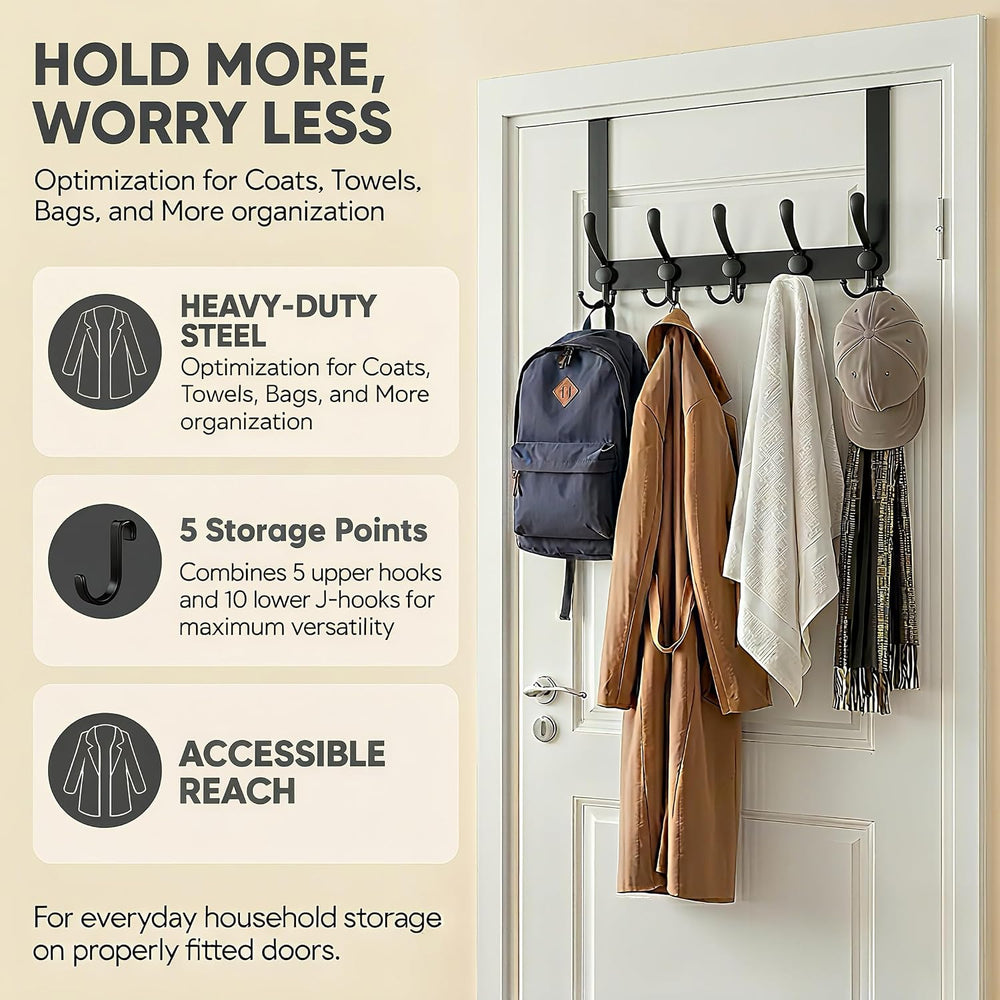Over The Door Hooks,Coat Rack for Hanging Clothes Hat Towel (Heavy Duty Black...