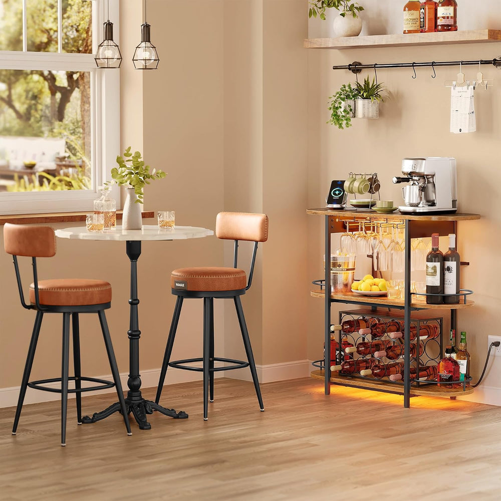 VASAGLE Bar Cabinet with LED Lights and Power Outlets, Wine Rack Coffee Bar