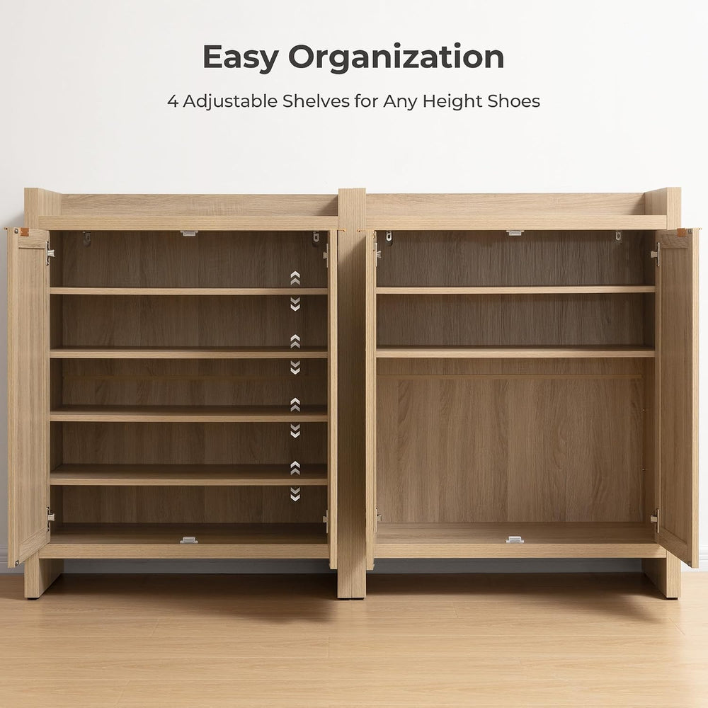 SICOTAS Shoe Cabinet, 24 Pair Shoe Storage Organizer Cabinet, Rattan Doors