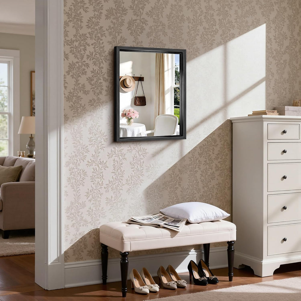 CIRCUMI 18"x24" Brushed Black Bathroom Mirror, Rectangular Vanity M...