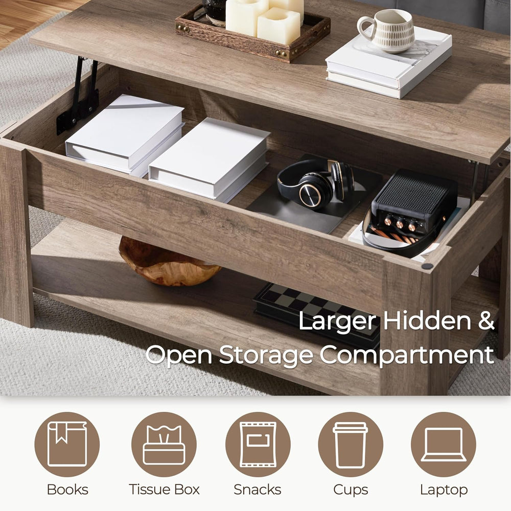 Yaheetech 47.2" Lift Top Coffee Table with Hidden Storage & Shelf, Gray
