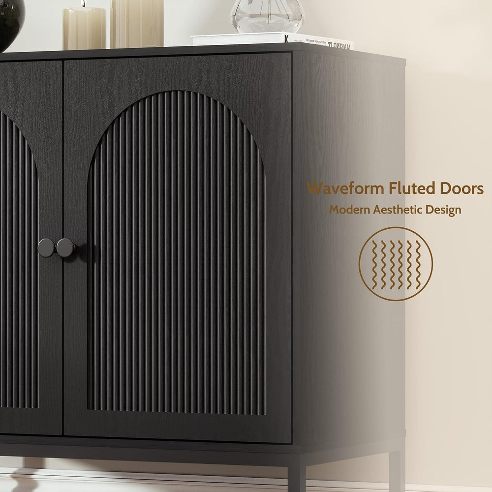 Yechen Modern Fluted Sideboard Buffet Cabinet with Storage, Black