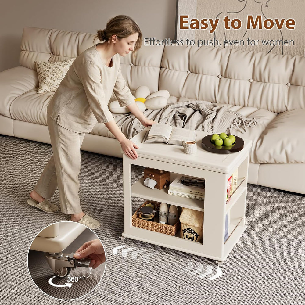 Expandable Coffee Table with Hidden Storage and Wheels,White