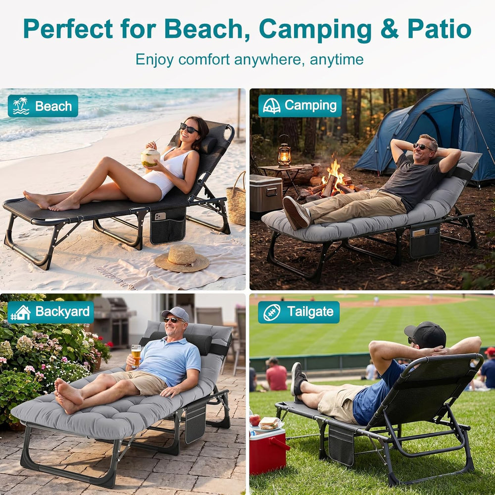 ABORON Lounge Chair, 5-Position Padded Folding Chaise Lounge