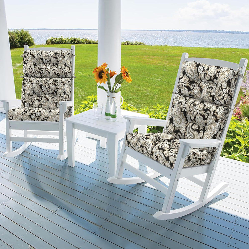 DYTXIII Outdoor High Back Chair Cushions Set of 2, Water Repellent Tufted Roc...
