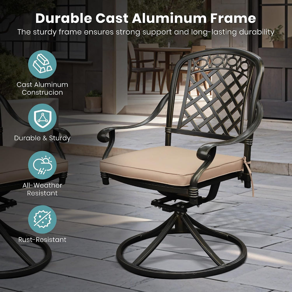 Set of 6 Cast Aluminum Patio Chairs with Cushions