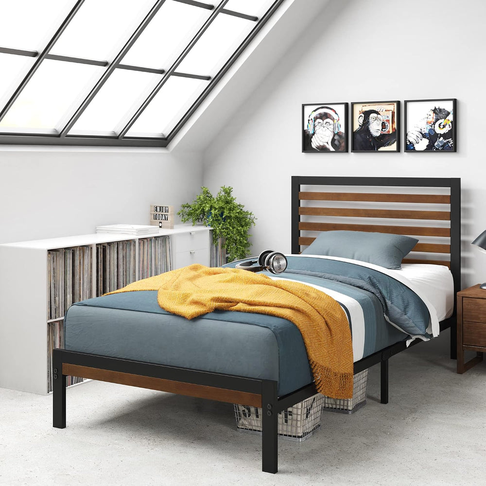 Zinus Kai Bamboo and Metal Platform Bed Frame, Sturdy Steel Frame, Twin