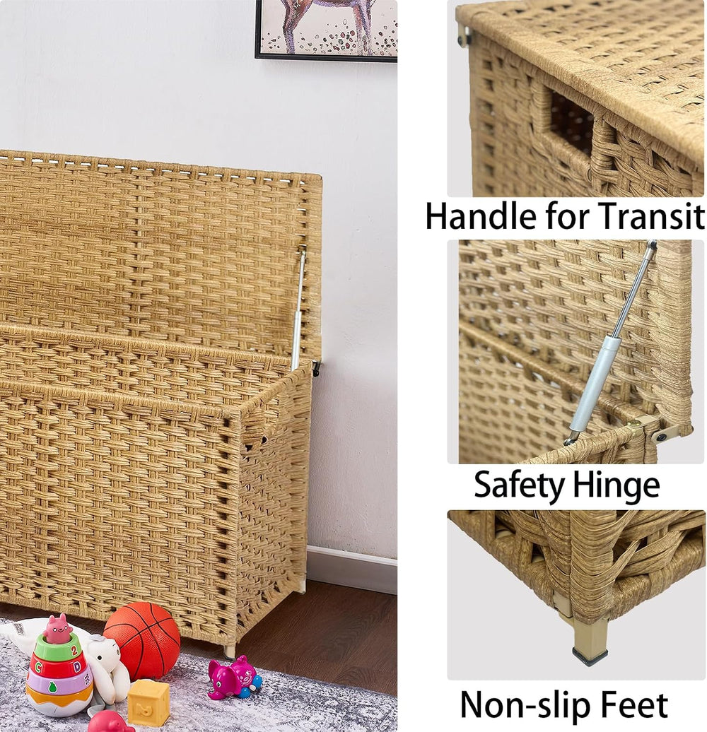 Wicker Storage Trunk, Large Storage Basket with Lid,Rural Natural