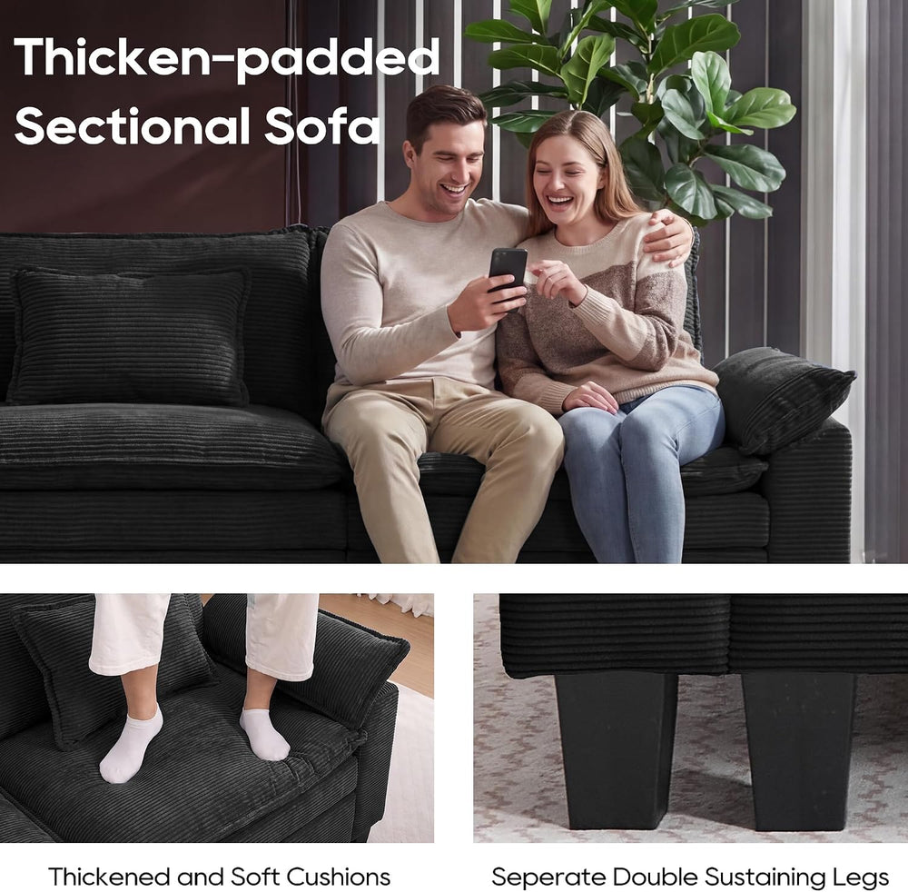 URRED Oversized Modular Sectional Sofa,Solid Black:87" L Shaped