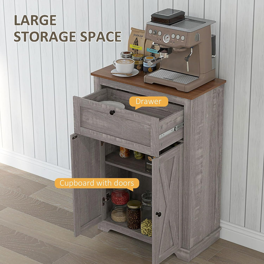 HOMCOM Farmhouse Barn Door Accent Cabinet with Double Doors Gray