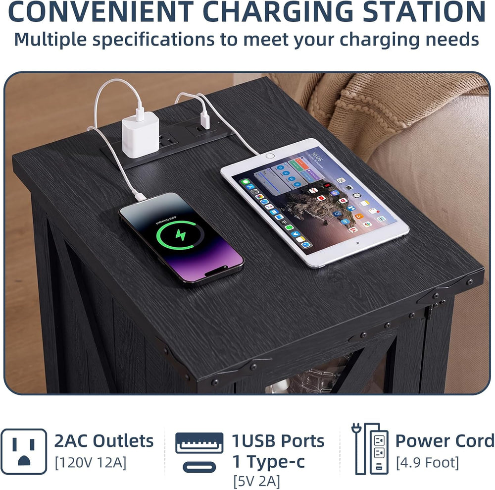 Joaxswe Coffee Table Sets 3, Farmhouse Side Table with Charging Station and G...