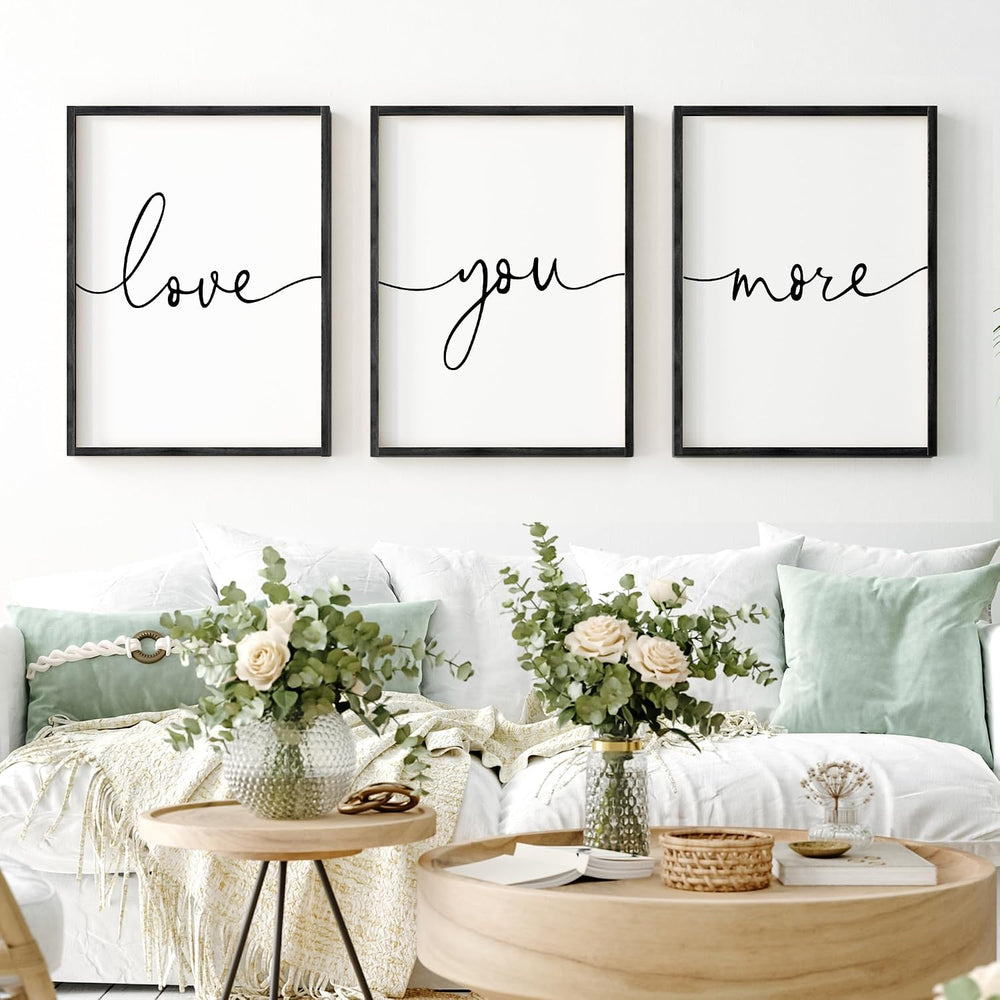 Heiple Love You More Sign Set of 3 Framed Above Bed Wall Decor Farmhouse Bedr...