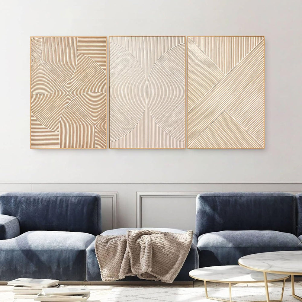 Zessonic Large Neutral Textured 3D Abstract Boho Wall Art,24"x36"x3...