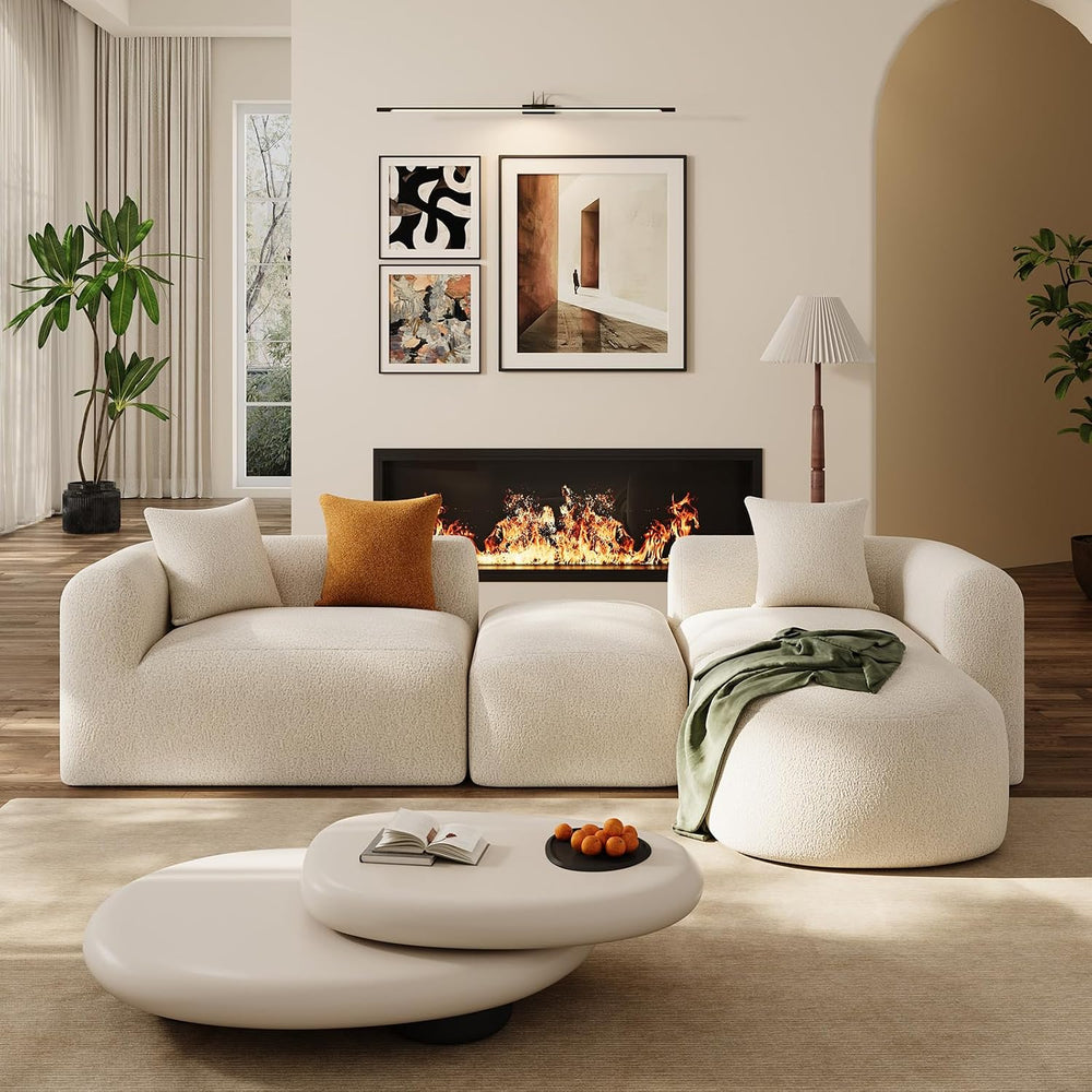 OUYESSIR 119" Curved Modular Sectional Sofa with Ottoman, Cream White