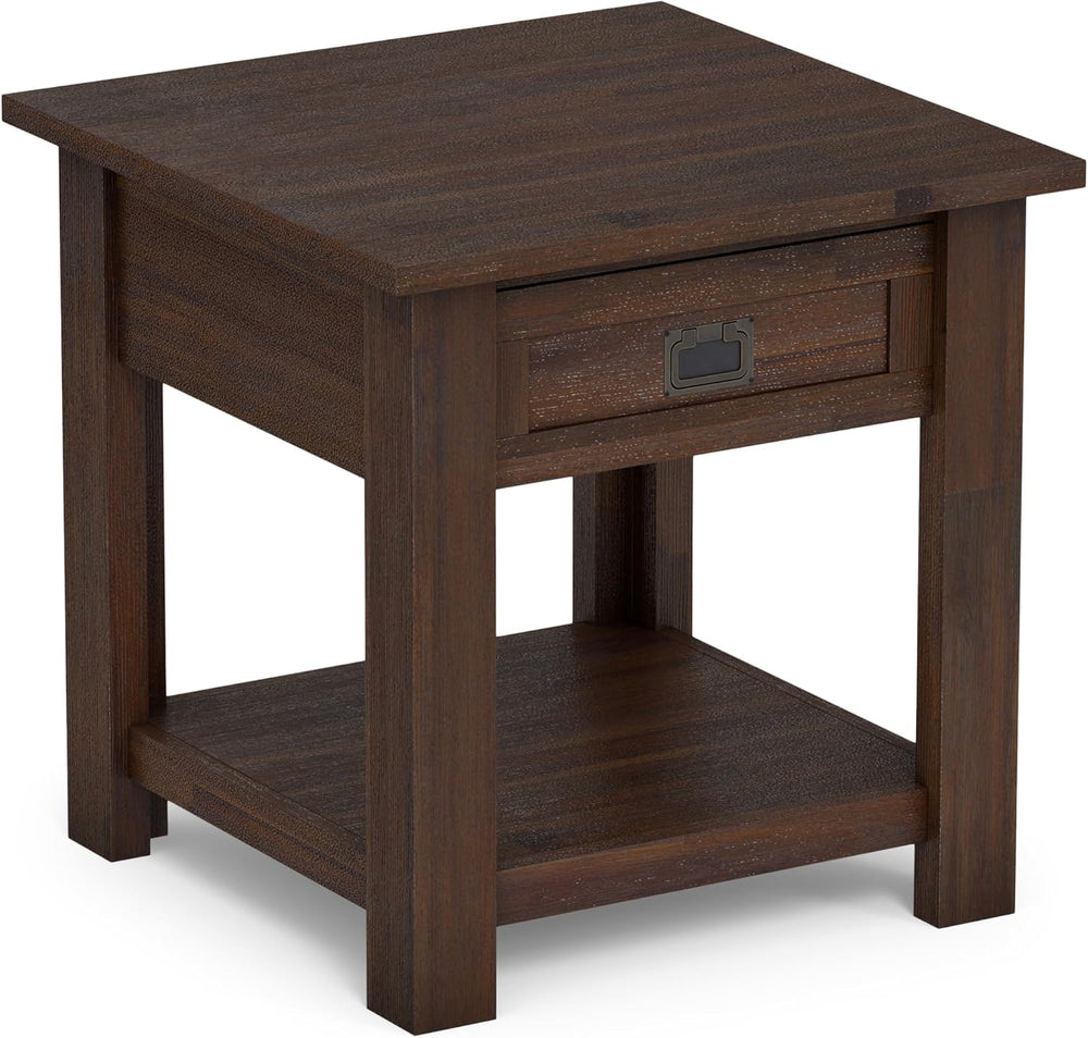 SIMPLIHOME Monroe 22" Wide Solid Wood End Table in Charcoal Brown