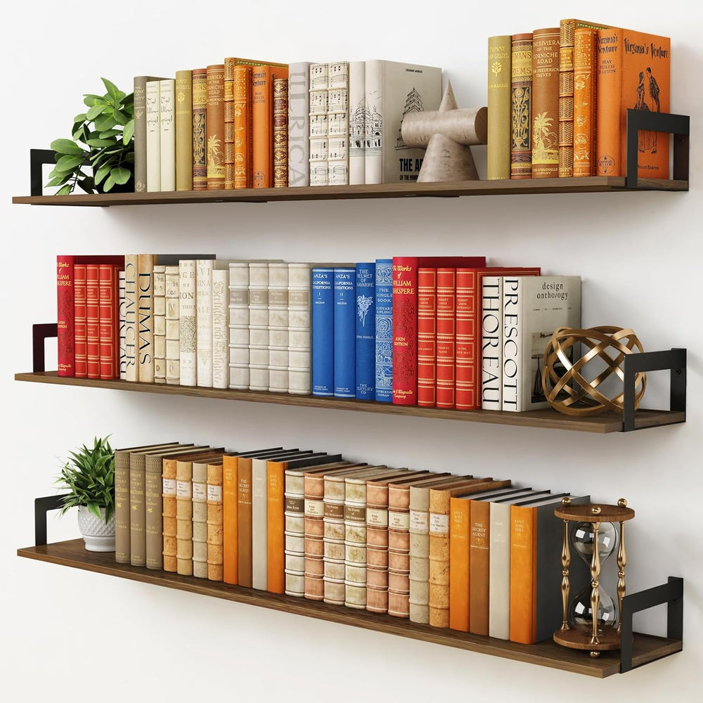 Harwaya Large Floating Shelves for Wall 48 Inches Long Set of 3, Rustic Wood ...