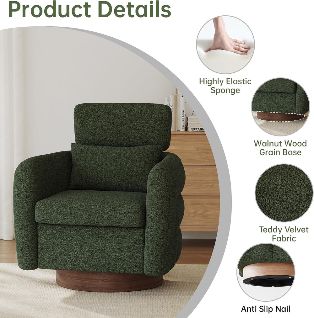 360 Degree Swivel Accent Chair with Adjustable Headrest, Green