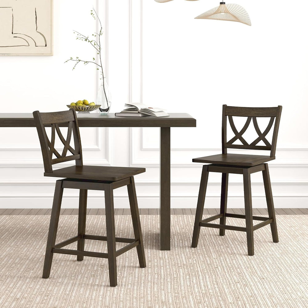 GIANTEX 24" Bar Stools Set of 2, Swivel Wooden Bar Chairs with Rubber Wo...