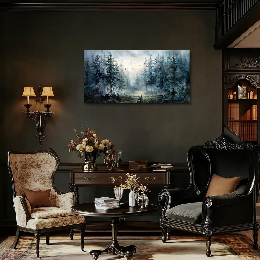 SERIMINO Foggy Forest Wall Decor, Pine Trees Large Wall Pictures 24"X48&...