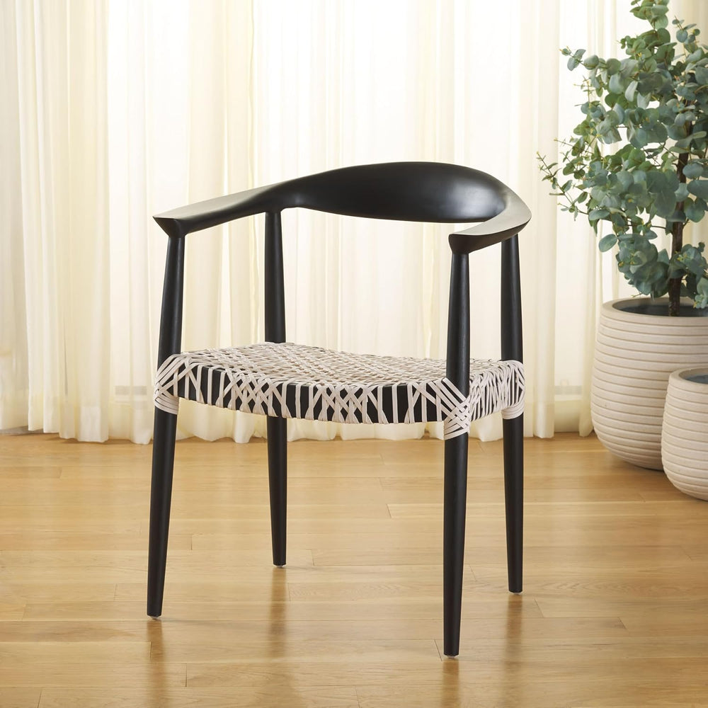 SAFAVIEH Home Collection Bandelier White Leather/Black Solid Wood Arm Chair (...