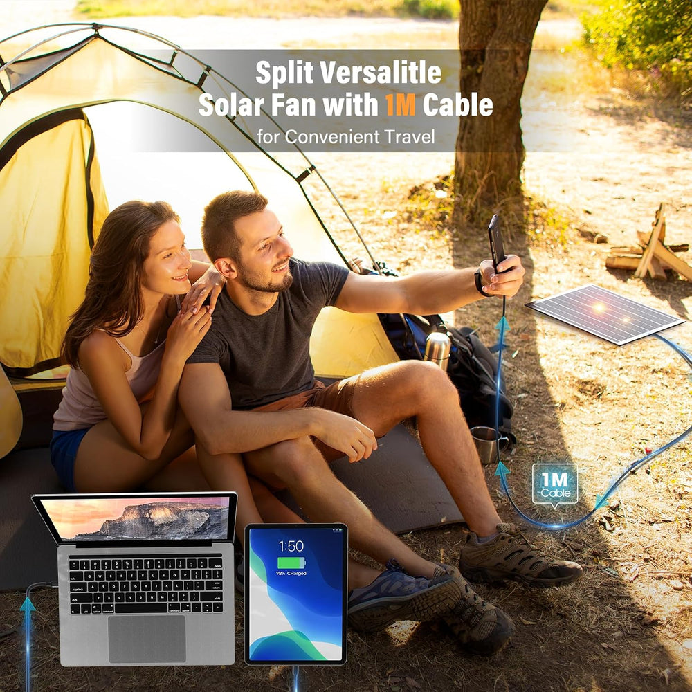 JINLICTE Solar Fan with LED Lantern, Camping Fan with 7W Solar Panel, Recharg...