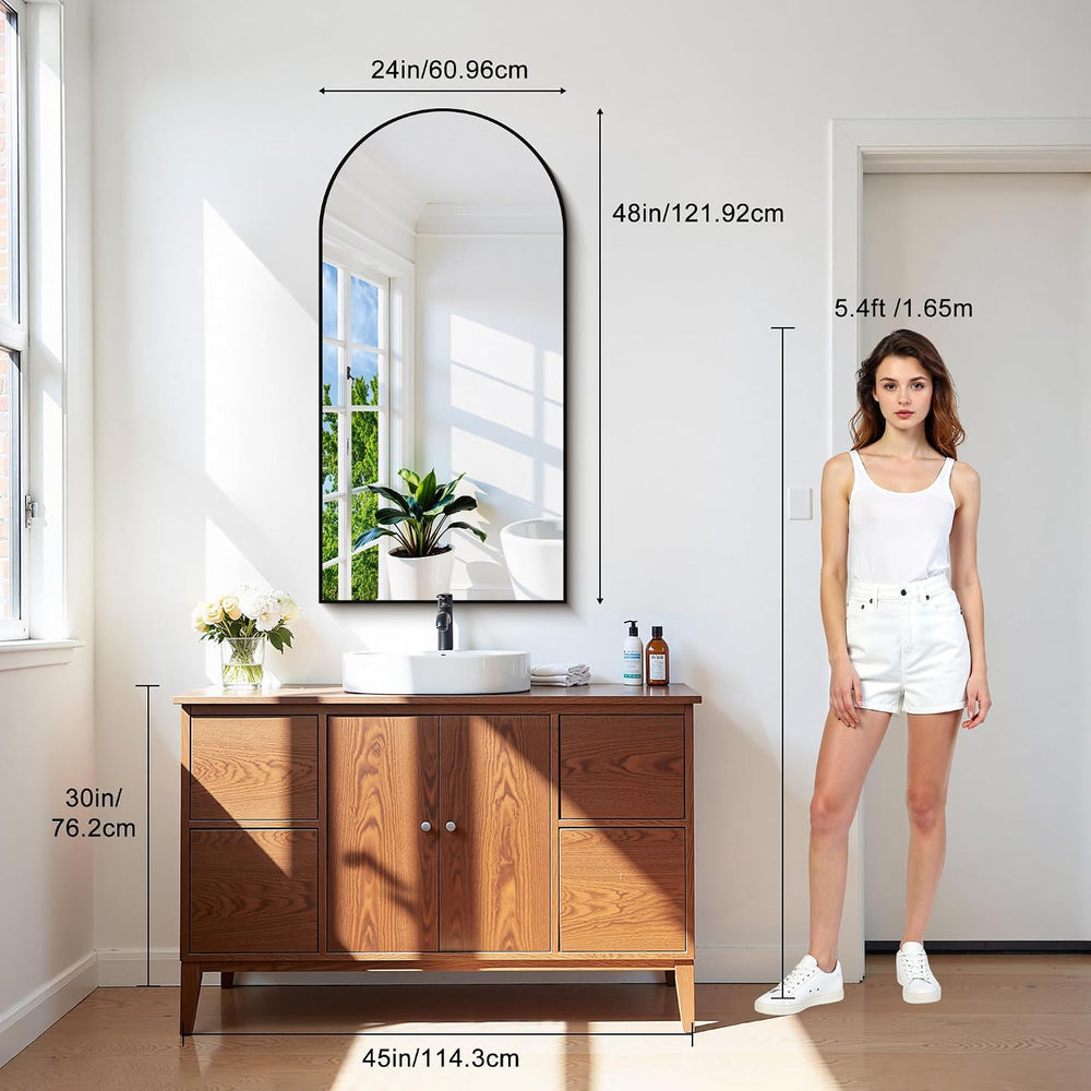 CIRCUMI Arched Wall Mirror, 24"x48" Black Arched Mirror for Bathroom