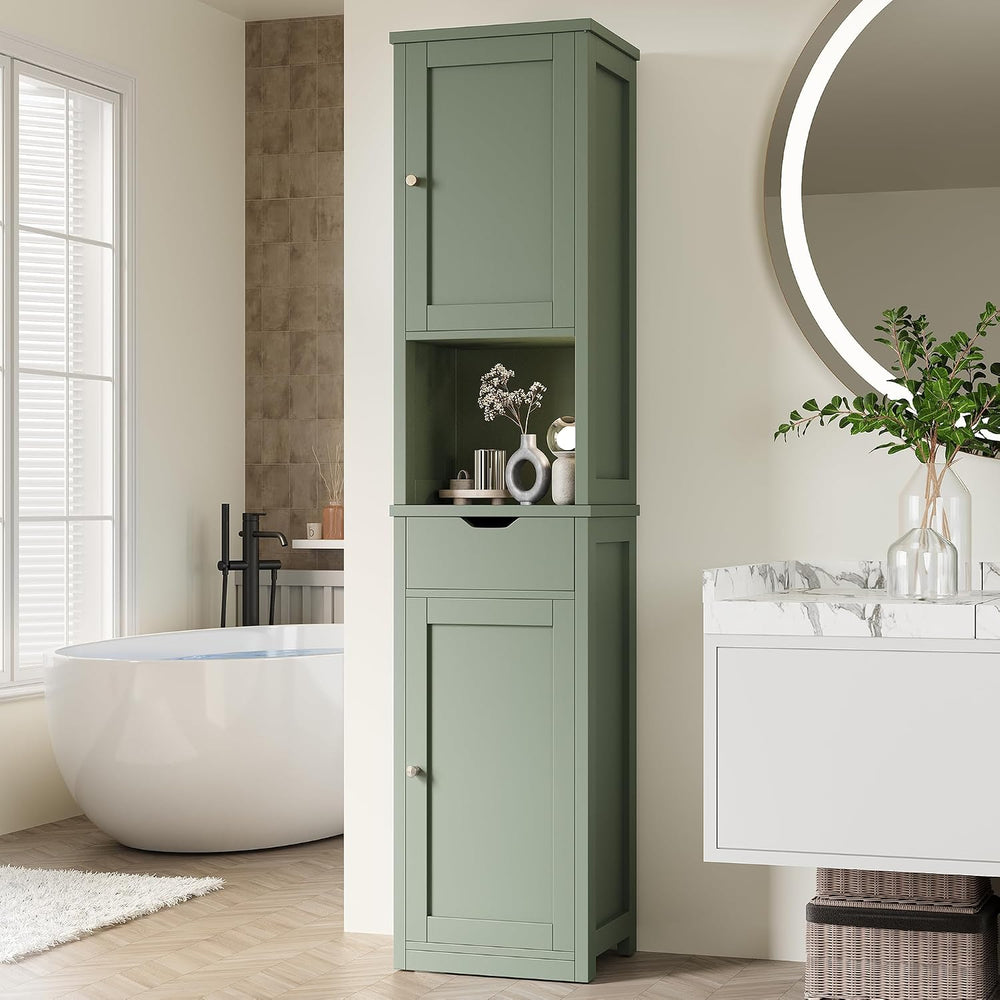 Shintenchi Tall Bathroom Storage Cabinet, Narrow Slim Cabinet, Green