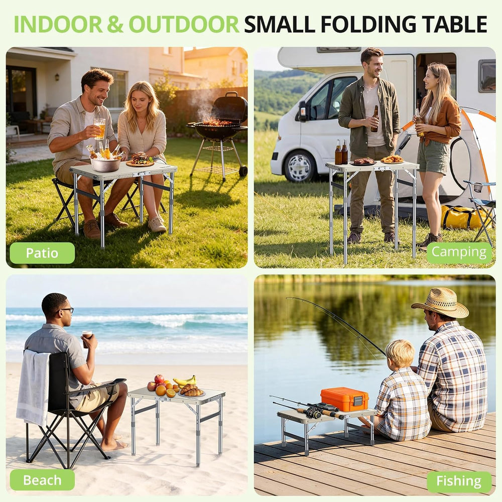 2ft Plastic Folding Camping Table, 3 Adjustable Height Waterproof Small Foldi...