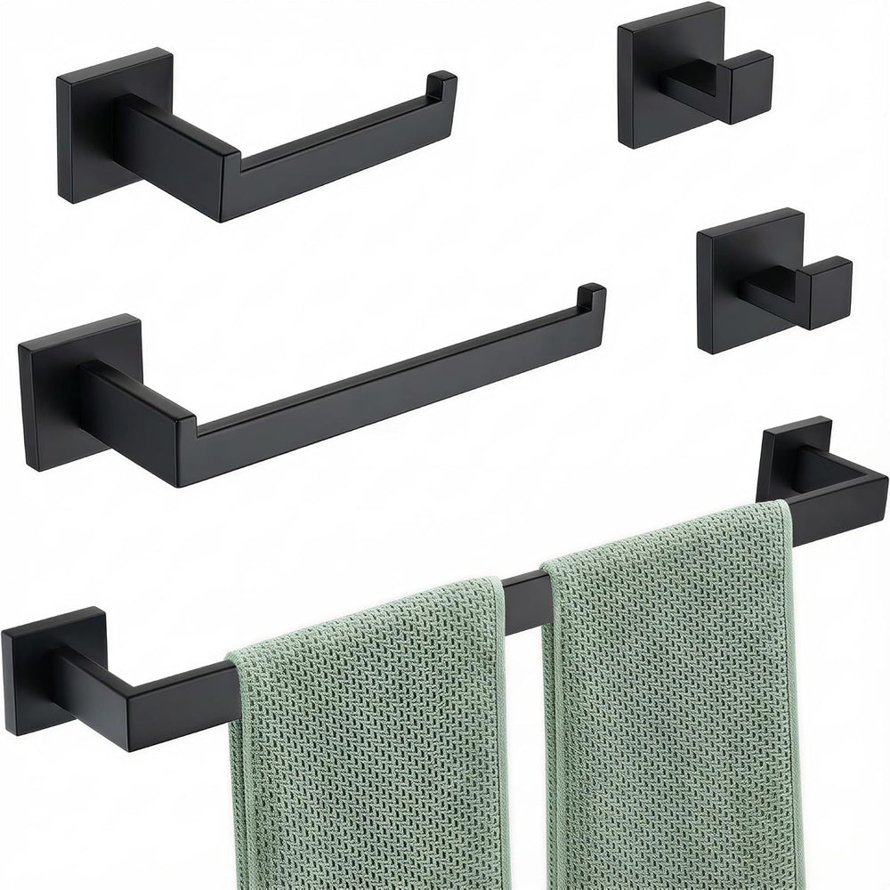 5-Piece Bathroom Hardware Set, 23.6 in Towel Bar, Matte Black