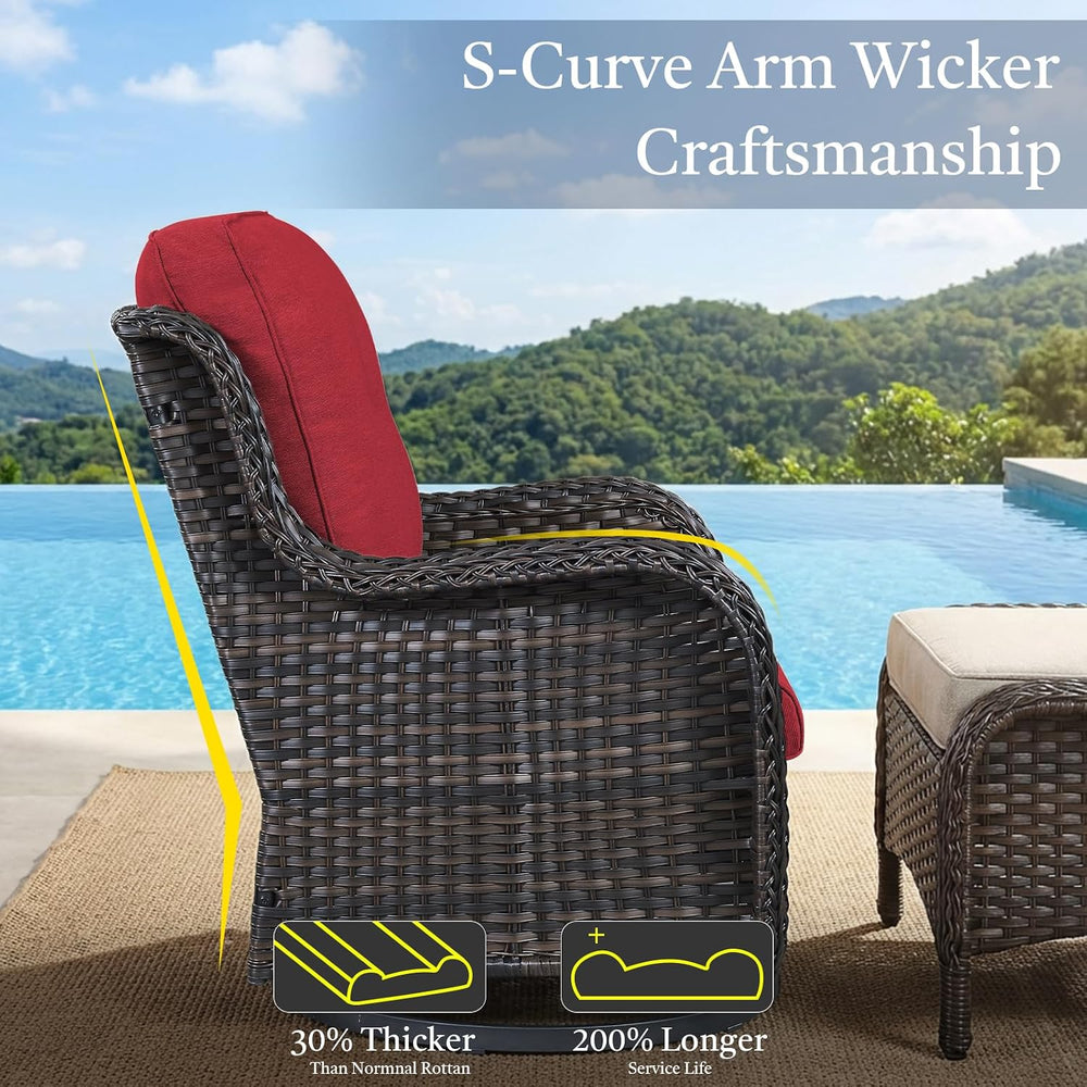 Outdoor Patio Furniture Set-5 Piece Outdoor Swivel Rocker Chairs with Ottoman...
