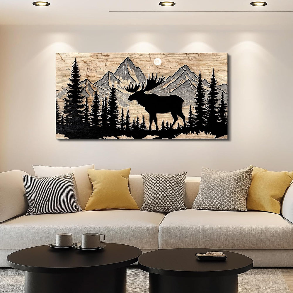 DZRWUBHS Large Wall Art For Living Room, Moose Wall Art Cabin Decor,Mountain ...